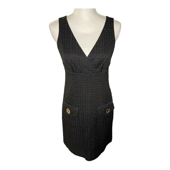 MICHAEL Michael Kors Size 4 Black V-Neck‎ Sheath Dress With Gold Embellishment - Picture 1 of 4